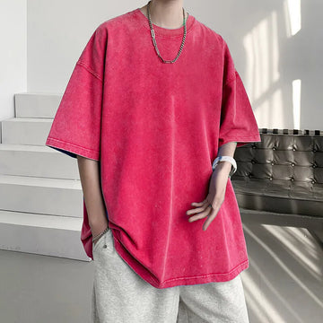 Riolio Summer Cotton Short Sleeved T-shirt Men Oversized Retro Washed T Shirt Men Streetwear Hip-hop Loose Vintage T Shirt Mens Top